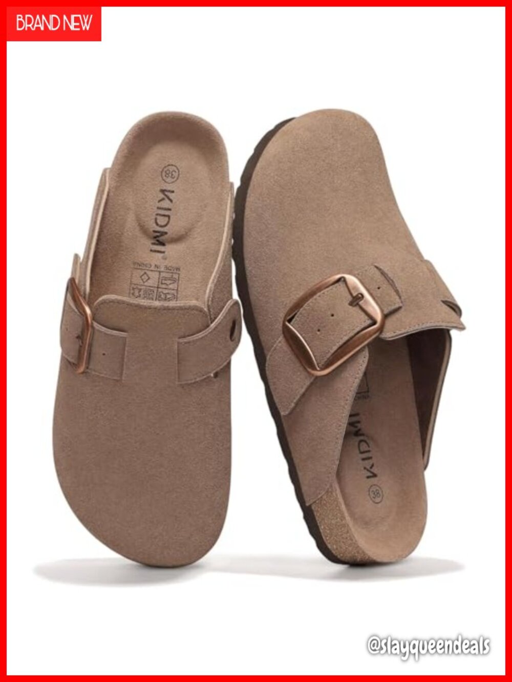 Genuine Suede Clogs Memory Foam Adjustable Buckle Slip-On